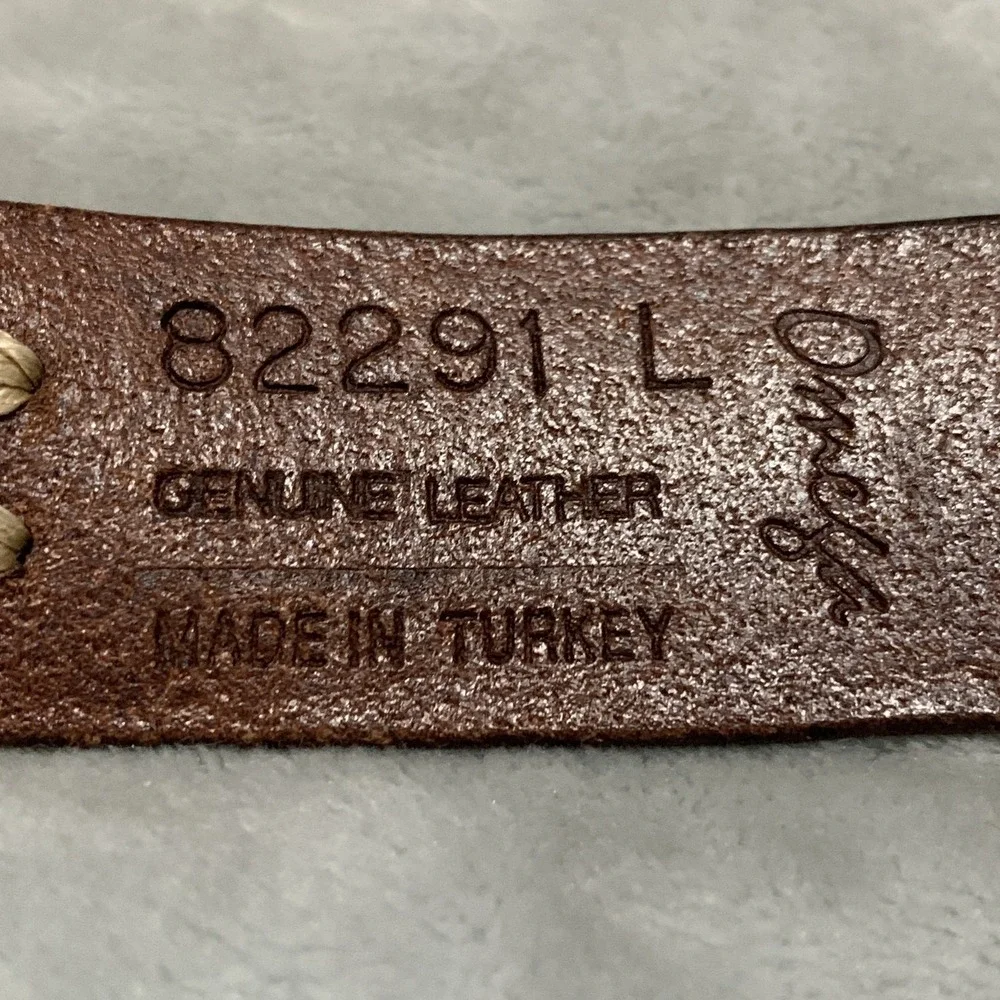 Vintage Omega Genuine Leather‎ Belt Large Brown Beaded & Stitched Made in Turkey